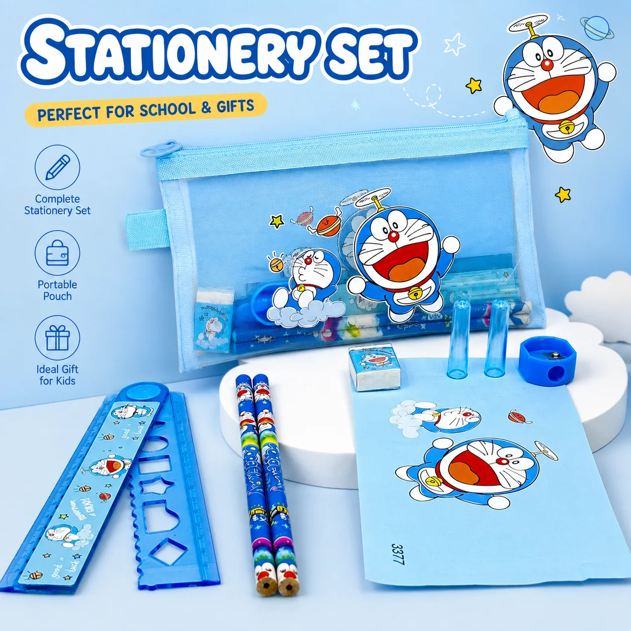 Cute Blue Cartoon Cat Kids Sta - Stationery Supplier recension och pris